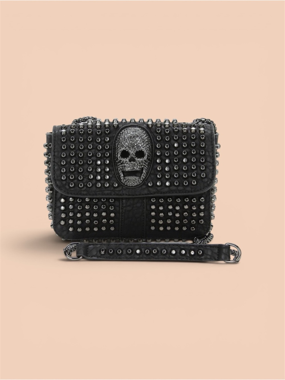 Black Studded Skull Crossbody Bag — Women